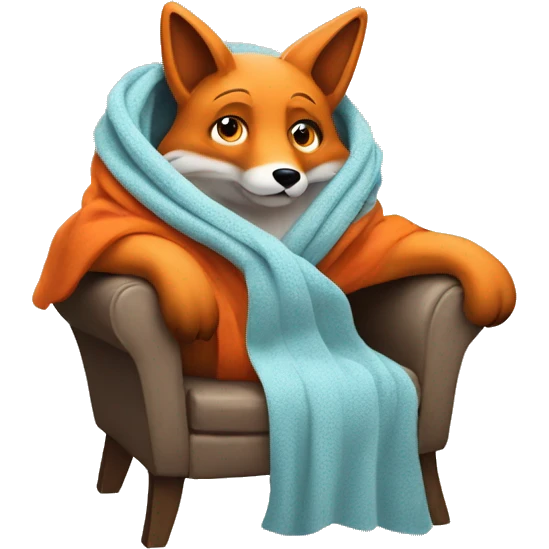 the fox sits in a chair, chilly wrapped in a blanket emoji