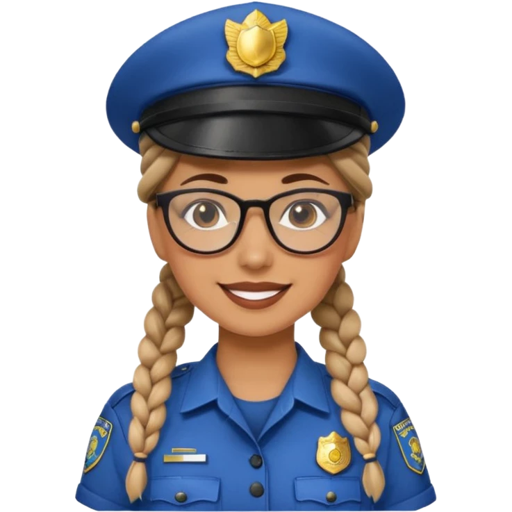 happy woman police with braided hair wearing hat, glasses  emoji