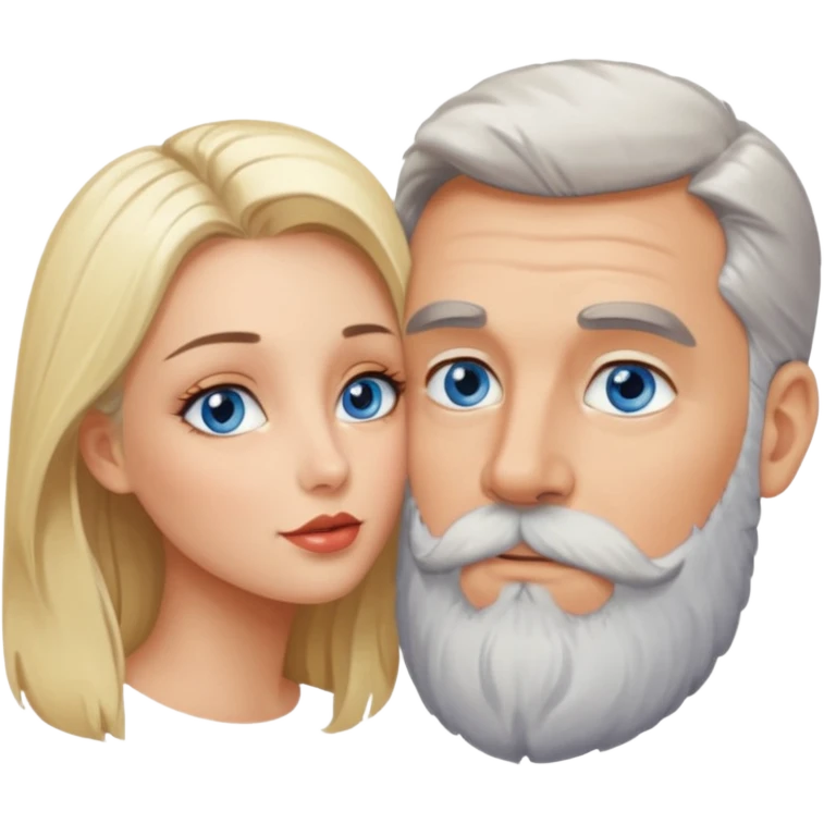 Kissing Man with hazel eyes and gray beard smooching sexy  blonde blue-eyed  woman emoji