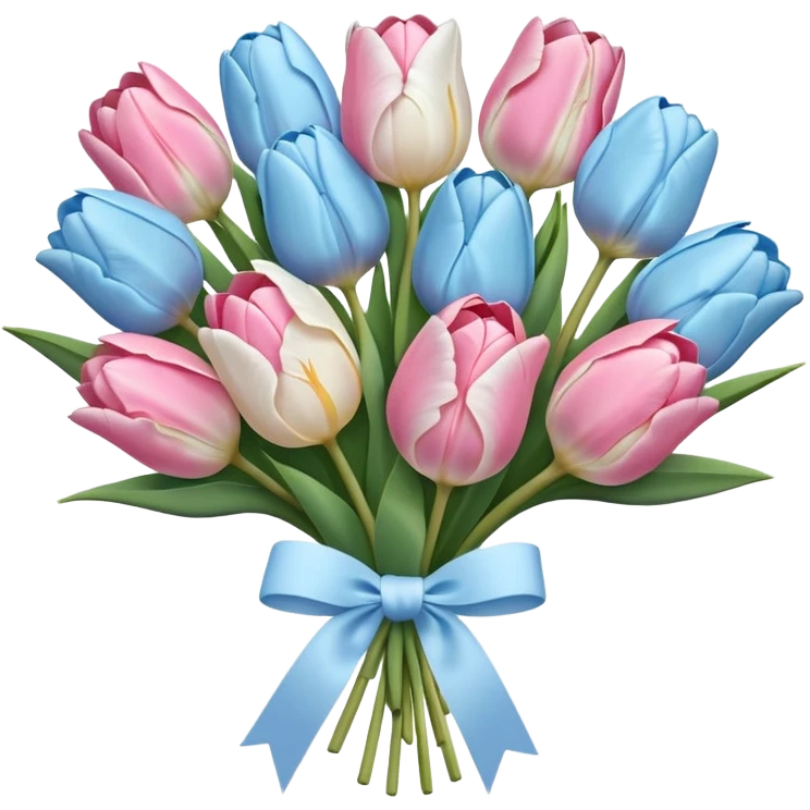 Pastel blue and pastel pink tulip bouquet tied together bya white ribbon  emoji