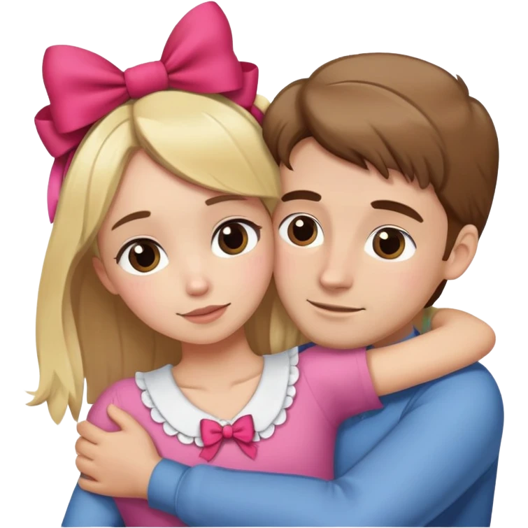 Brown hair white man hugging blonde girl with bows emoji