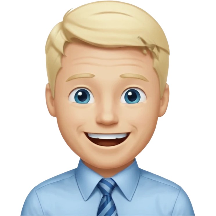 A guy with blonde hair and blue eyes that looks masculine. make him wear a shirt with a tie. he is danish. He is laughing extremely hard emoji
