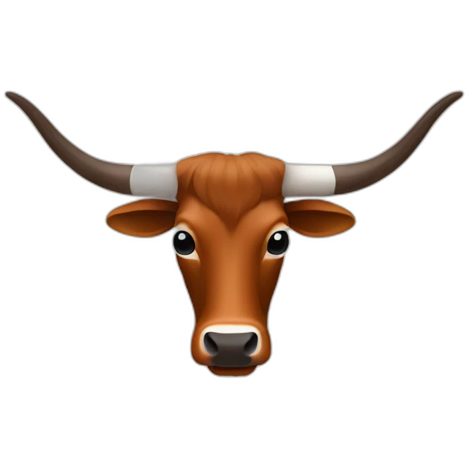 Texas Longhorn with solid brown face, long long long horns emoji