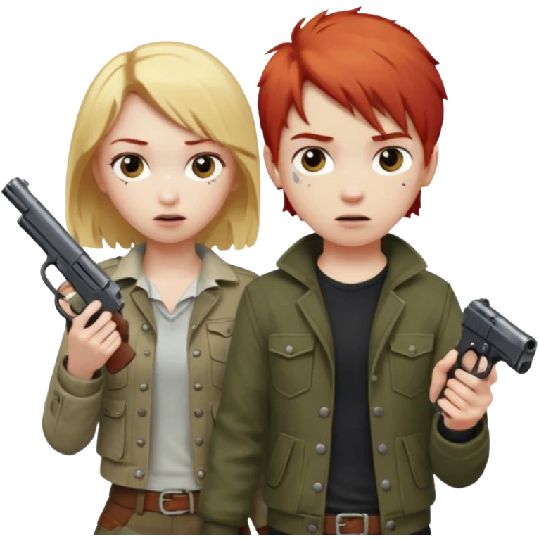 make blonde haired girl shooting a red head boy emoji