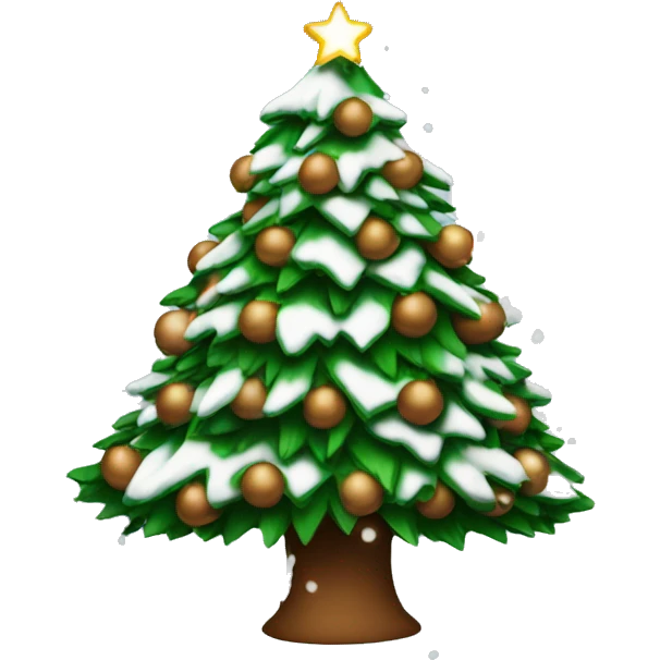 Christmas tree with snow with brown balls on it and lights emoji