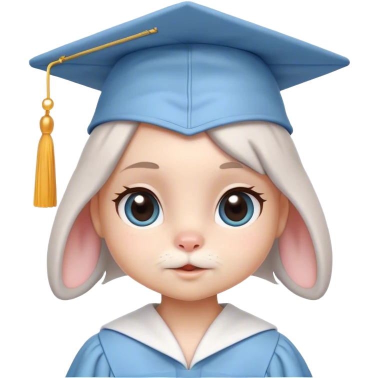 CUTE LITTLE BUNNY in LIGHT BLUE graduation uniform graduation cap emoji