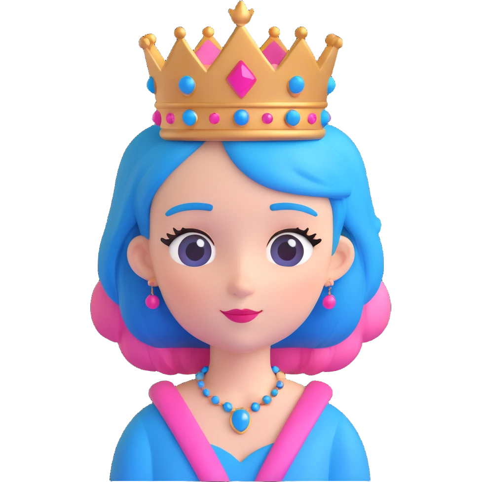 cute queen with pink and blue hair and a queen crown emoji