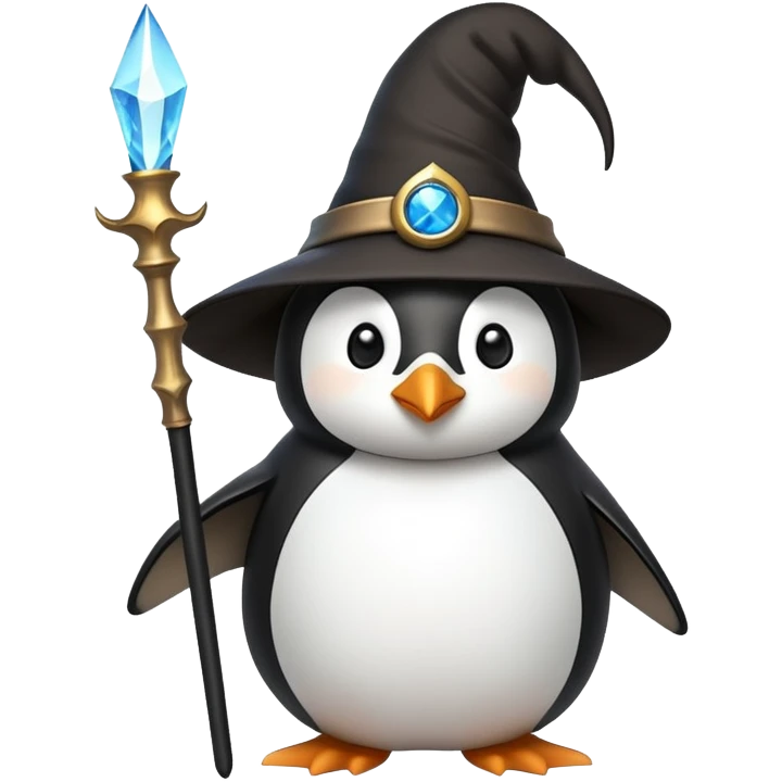 penguin wizard with magic staff and pointy hat emoji