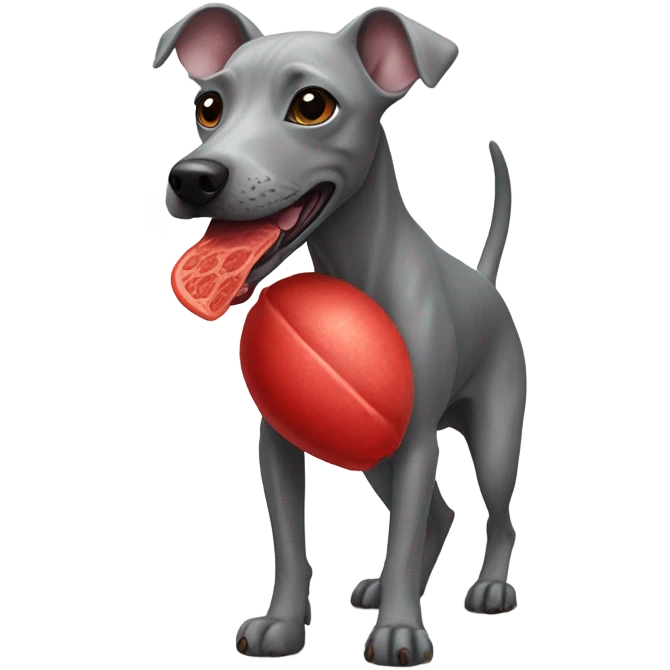 American Hairless Terrier eating red emoji