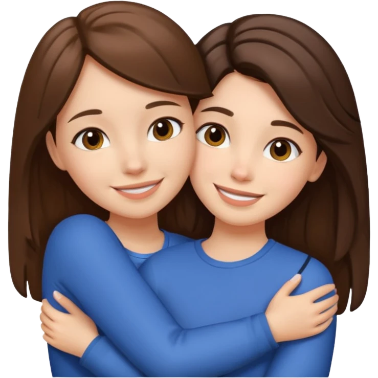 ￼ a girl with brunette hair hugging her best friend with a brunette hair too ￼￼ emoji