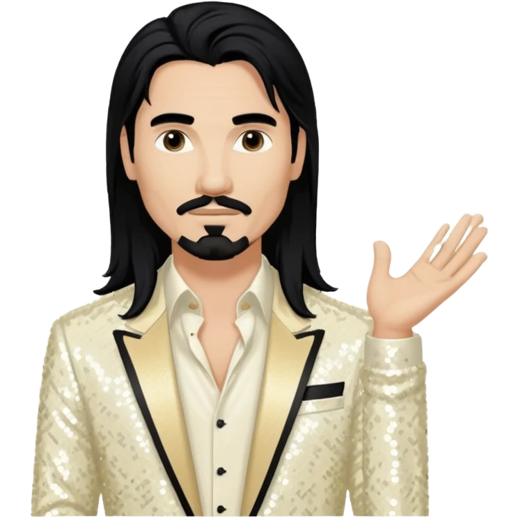 Kevin Richardson from Backstreet Boys with long black hair, ivory sequin outfit emoji