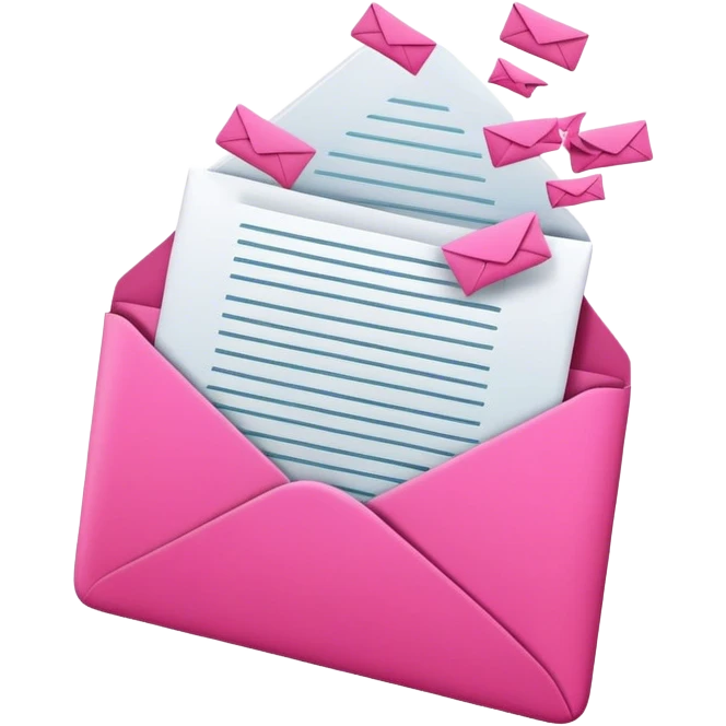 A vibrant pink email envelope at the top of a cascading data waterfall, symbolizing automated waterfall enrichment with flowing verified contacts. emoji