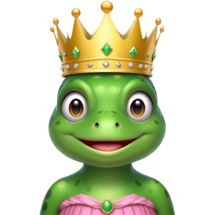 frog with a crown and a pink dress sitting emoji