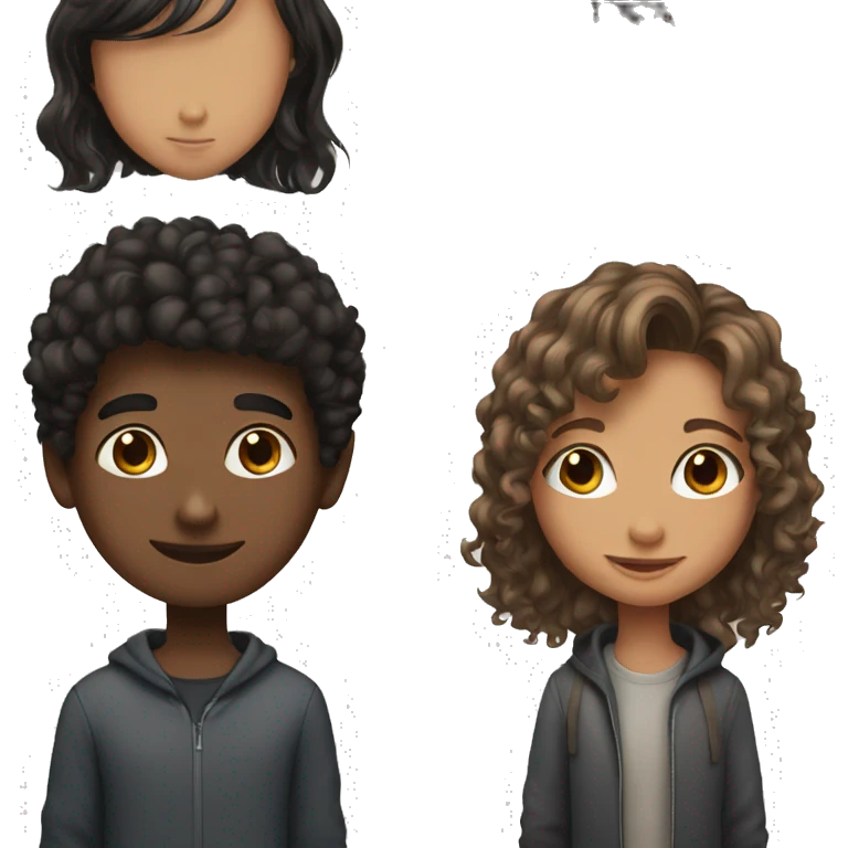 Girl with brown straight hair with boy with curly black hair emoji