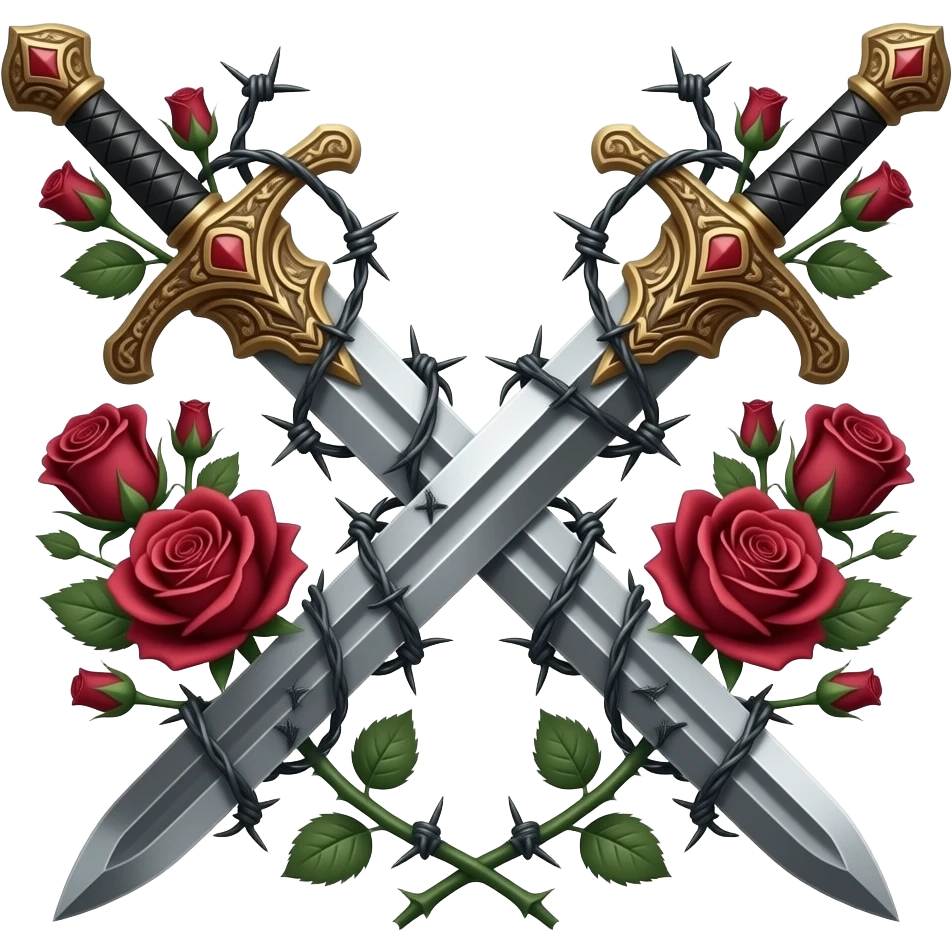 Two Swords with a sanguine red and black roses and barb wire vines emoji