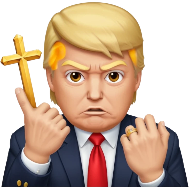 donald trump is angry. and he shows cross with hand emoji