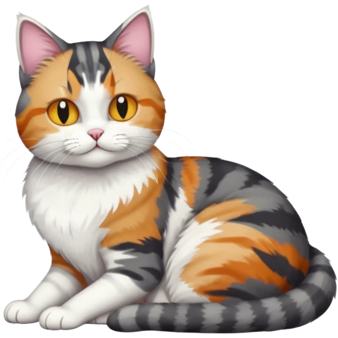 full body colourful light patched calico + white tabby cat cuddling a bigger cat that is dark grey and white tabby cat  emoji