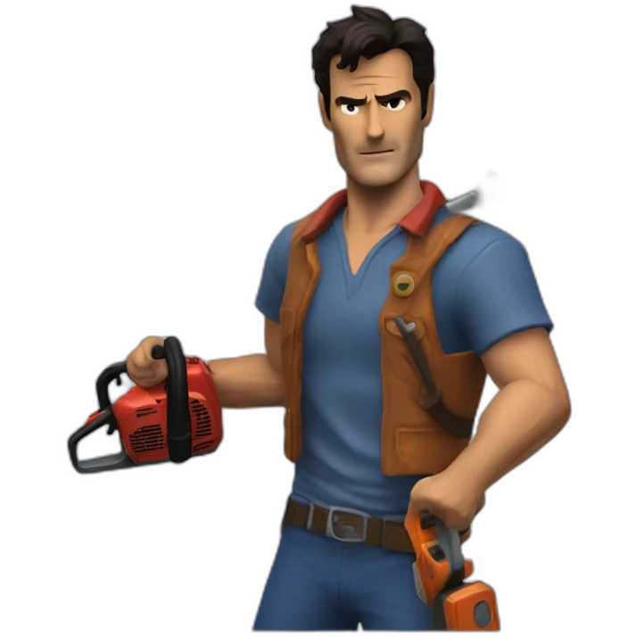 Ash Williams with a chainsaw hand emoji