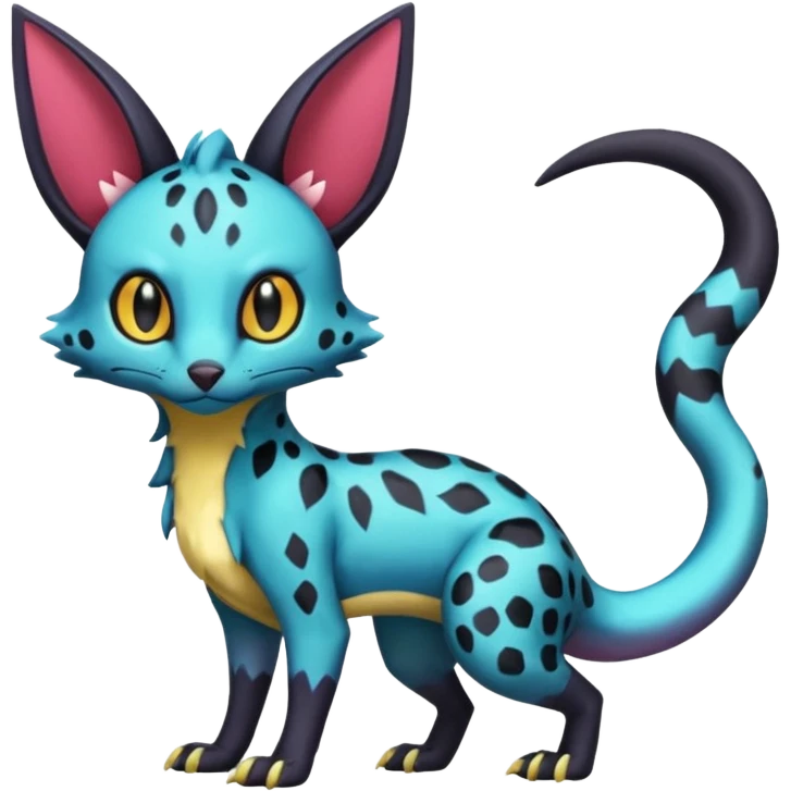 Shiny Salandit-Umbreon-Genet-Noivern-Noibat-Serval-Hybrid (Full body) emoji