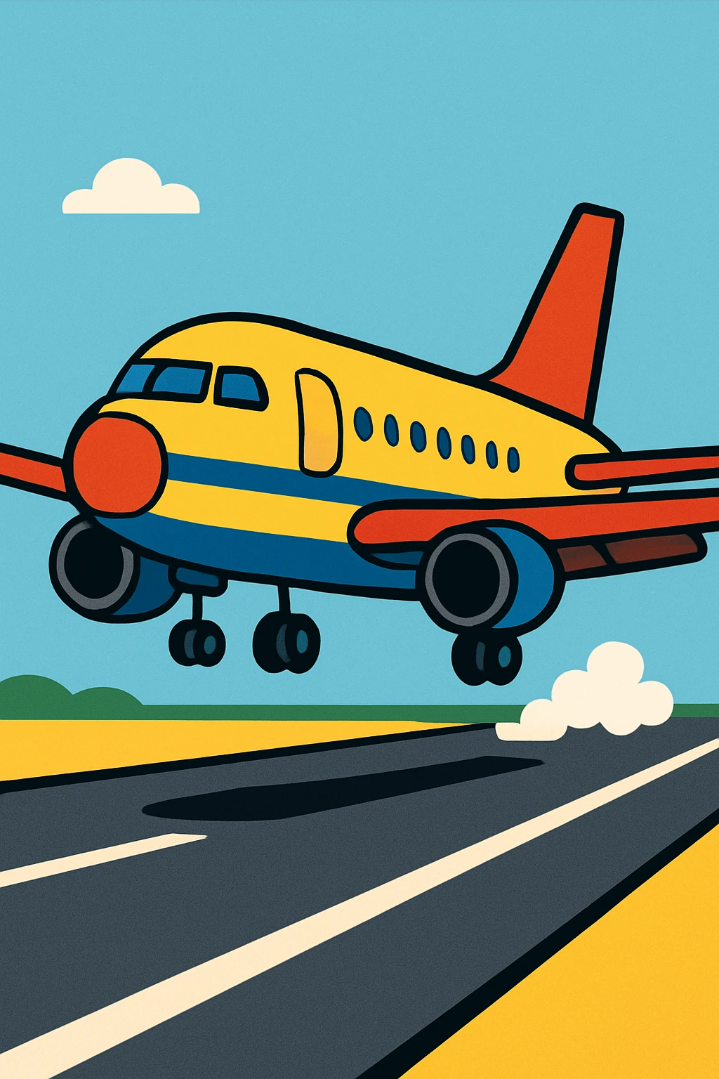 avion qui atterrit, illustration moderne, couleurs vives, fond simple emoji