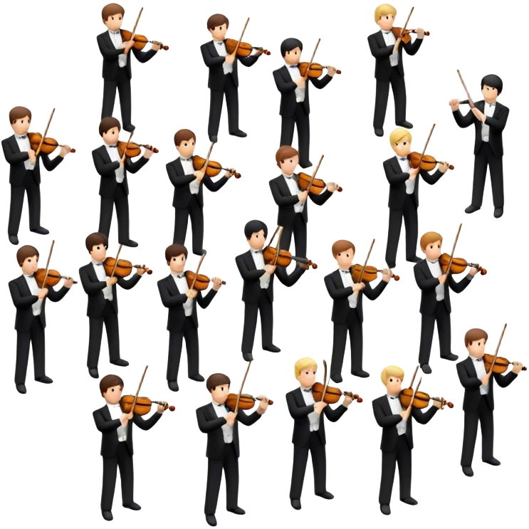 Icon for Classical Music: symphonic orchestra with musicians playing violins, cellos, and flutes, led by a conductor with a baton. Transparent background. emoji