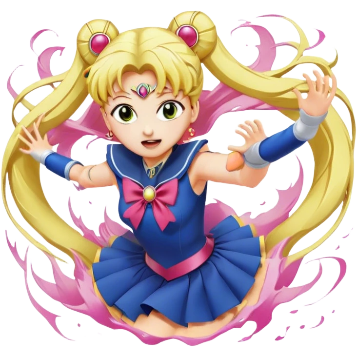 Icon for Anime: vibrant, dynamic scene with heros from Bishoujo Senshi Sailor Moon in action, featuring exaggerated expressions and colorful backgrounds. The design should reflect the distinct, energetic style of anime, with iconic eyes and unique visual elements. Transparent background. emoji