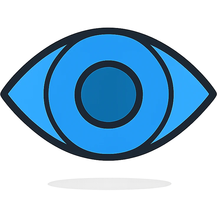 blue eyeball icon with black outlines, lineal color style, transparent background, subtle shadow emoji