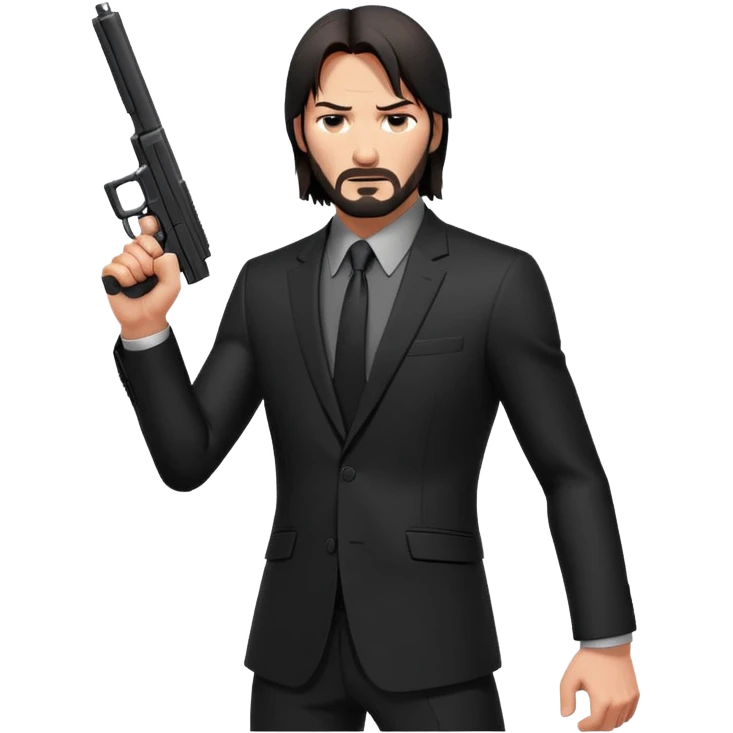 John Wick inspired character, action pose, black suit, determined look emoji
