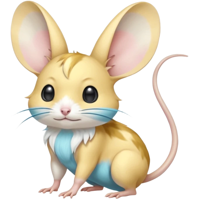 Mustard-gold-yellow and cyan-blue Gerbil-Jerboa-Minccino-Emolga-Pachirisu-Pokémon-Fakémon-hybrid-fusion-creature  emoji