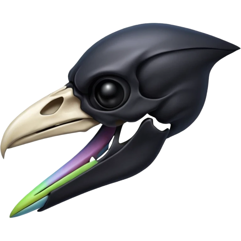 Raven skull with sharp beak, dark gothic emoji, polished bone texture, iOS style emoji