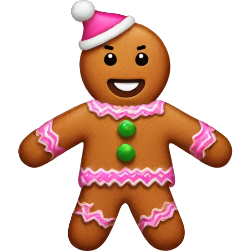 Pink Christmas sweater with gingerbread man emoji