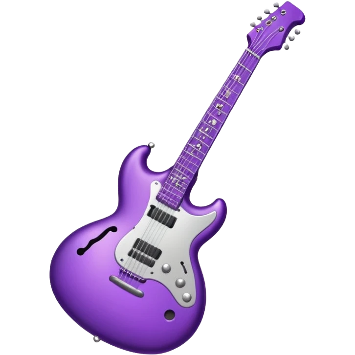a purple Christmas ornament with a guitar emoji
