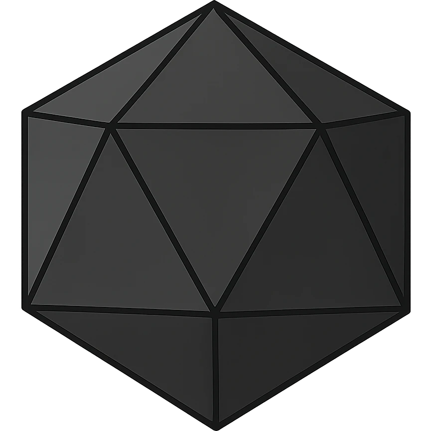 dark grey icosahedron, clean geometric style, no background emoji