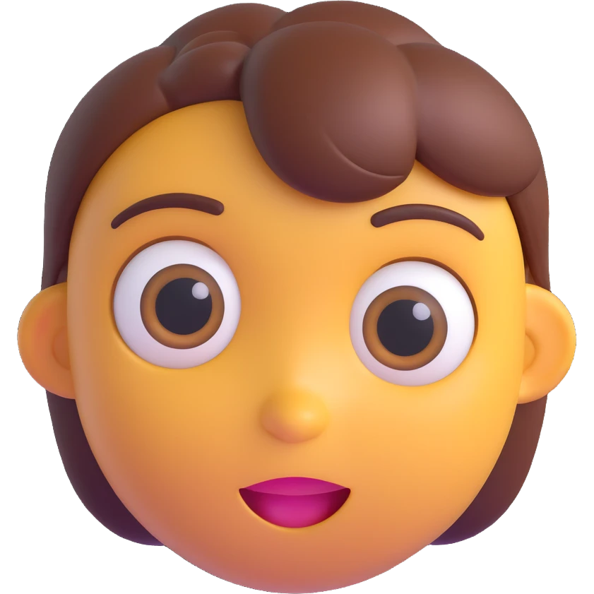 apple-style 3D emoji character with smooth skin, large expressive eyes, soft shadows, glossy plastic texture, bright pastel colors, fun cartoonish look, head centered, neutral background, resembling the face shape, hairstyle, and neutral expression of the person emoji