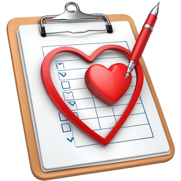 Medical clipboard with heart symbol and check mark, representing sexual health checkup emoji
