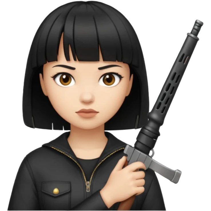 Hace un emoji de una chica de pelo corto negro y fleco finito , con un arma  emoji