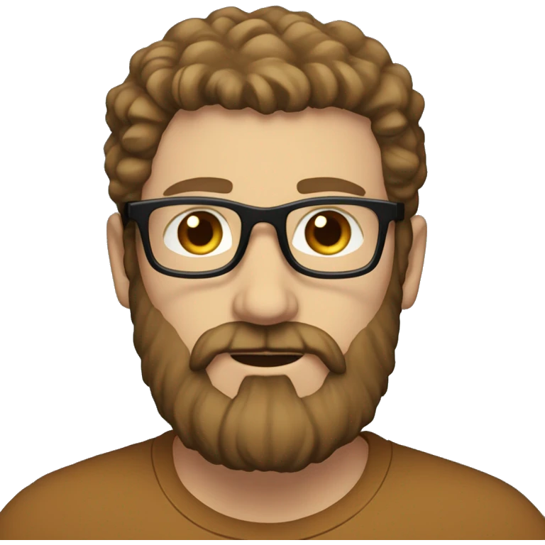 Heavy caucasian young dad, with a blue shirt, with a big brown beard and black rectangle glasses and brown hair  emoji
