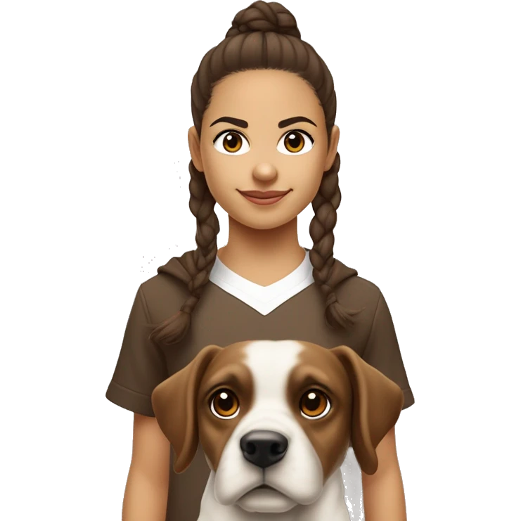 uma menina com cabelo castanho longo e liso olhos castanho pele bege com a camiseta do real Madrid e um cachorro emoji
