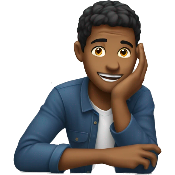 young man pointing at his ear emoji