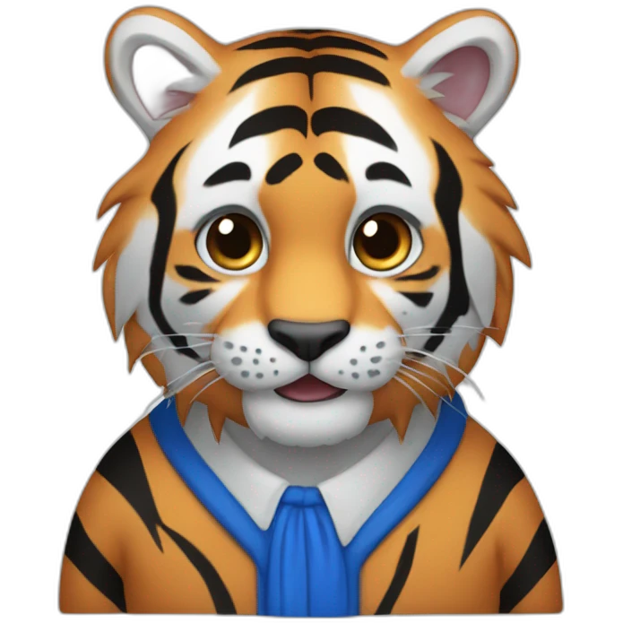 an tiger with a blue fur coat and white secondary coat with dark blue stripes emoji