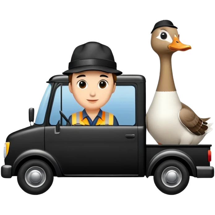 A black truck but the driver is a goose emoji