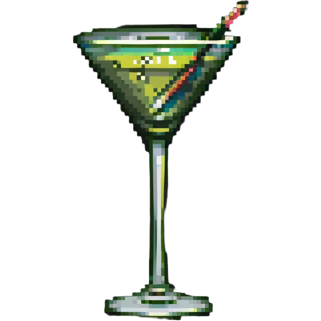 simple martini glass with colorless liquid, just showing glass outline with minimal liquid representation, green olive on toothpick at bottom emoji