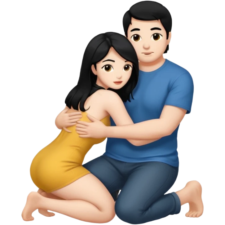 Девушка с большими симками голая на калениях, а заде голый мужчина с членом, лицом перед, держит её большую жопу. белое тело, волосы черные, только они дваем голые emoji