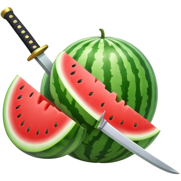 katana cuts a watermelon in half emoji