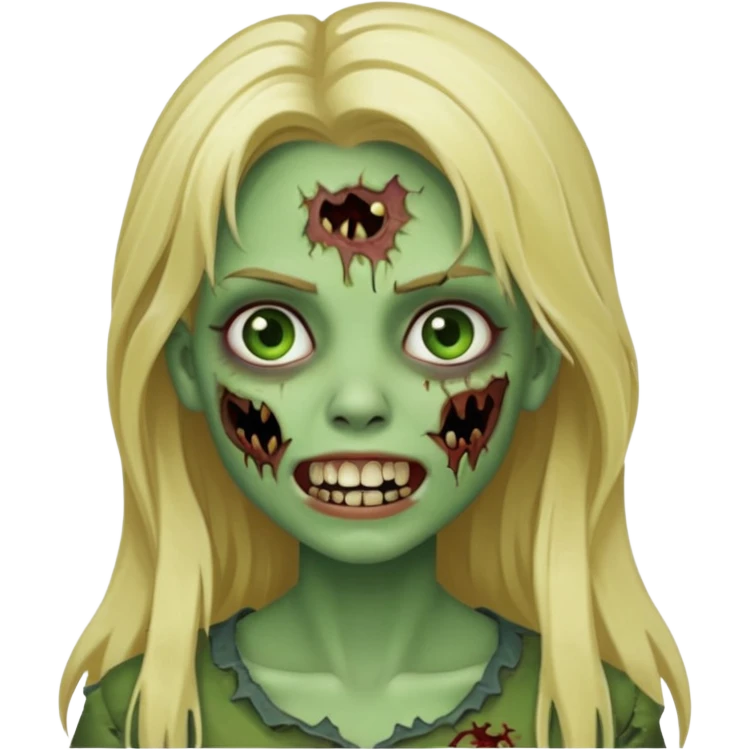 girl zombie with blonde long hair with teeth green skin and with no angry face emoji