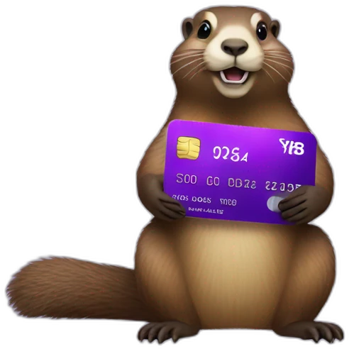 a marmot holding a purple credit card with spendesk written on it emoji