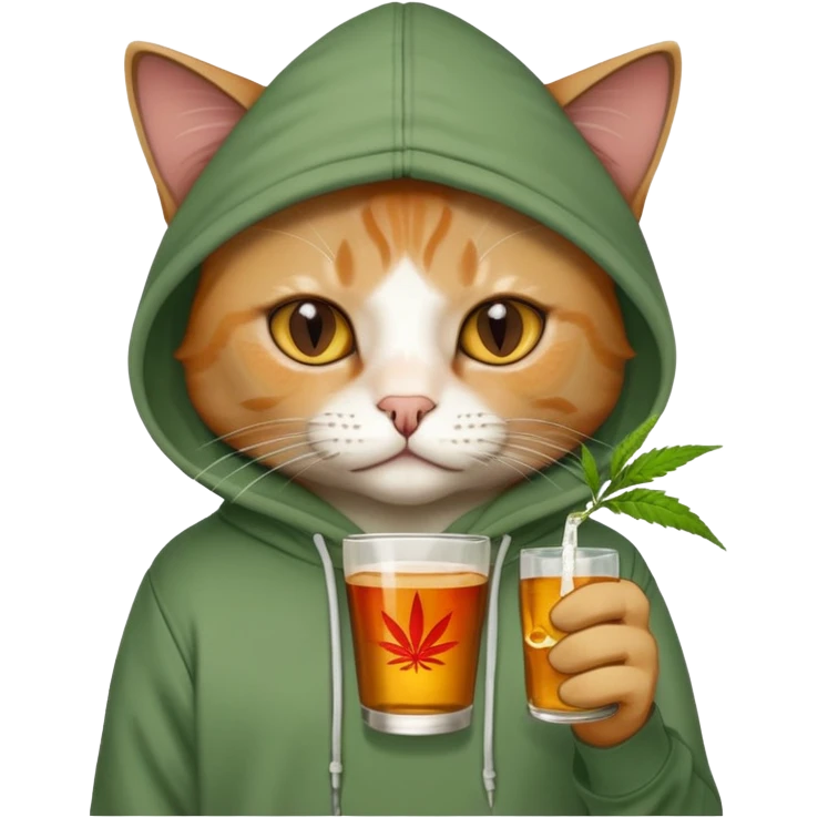 cat wearing weed hoodie drinking bacardi emoji