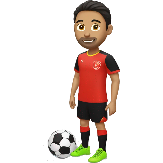 jugadora futsal pateando la pelota remera roja y negrea emoji