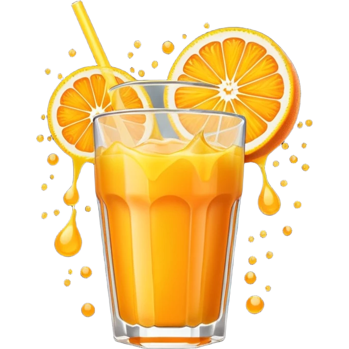 Extreme juice burst emoji, citrus explosion, dynamic splash, bold cartoon style, high saturation, transparent background. emoji