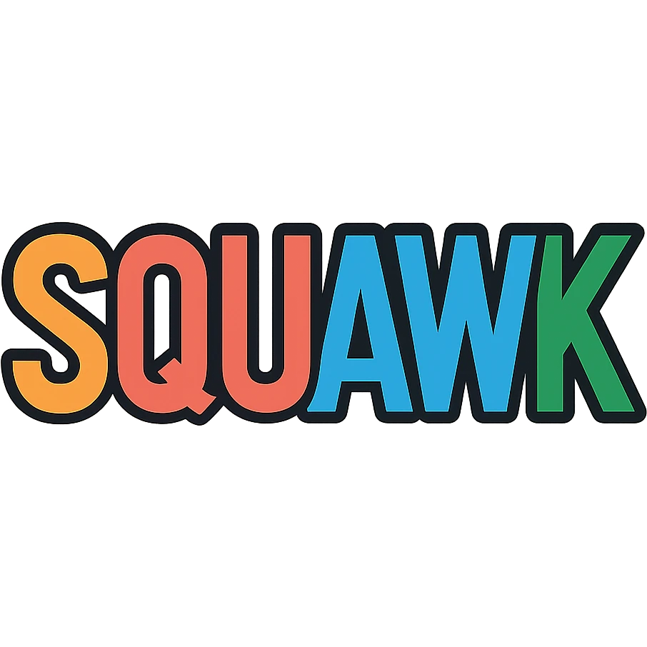 'squak' word in colorful icon style emoji
